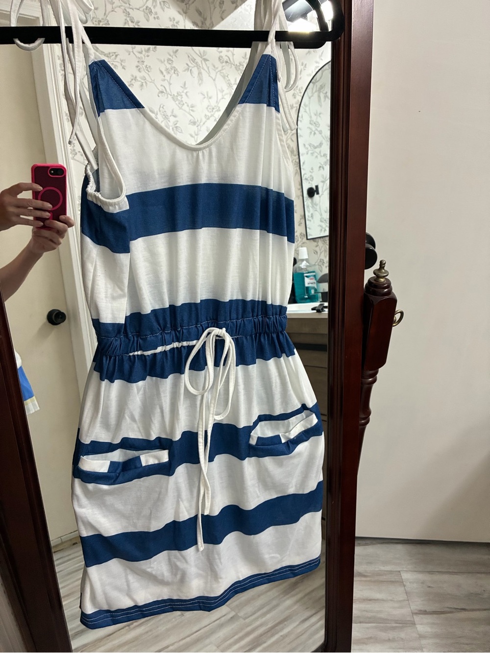 Striped Blue & White Drawstring Mini Dress